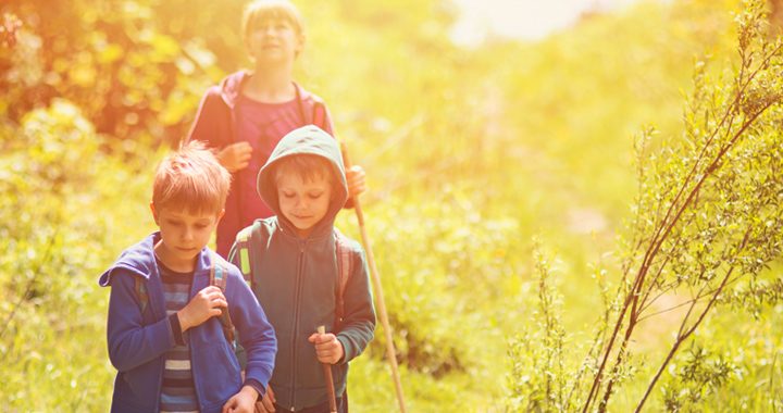 children hiking with an adult - ways to stay active outdoors