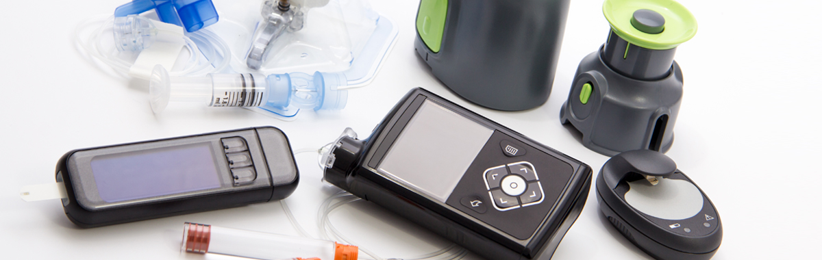 Blood glucose meter, syringe, and other equipment used in diabetes care and insulin administration
