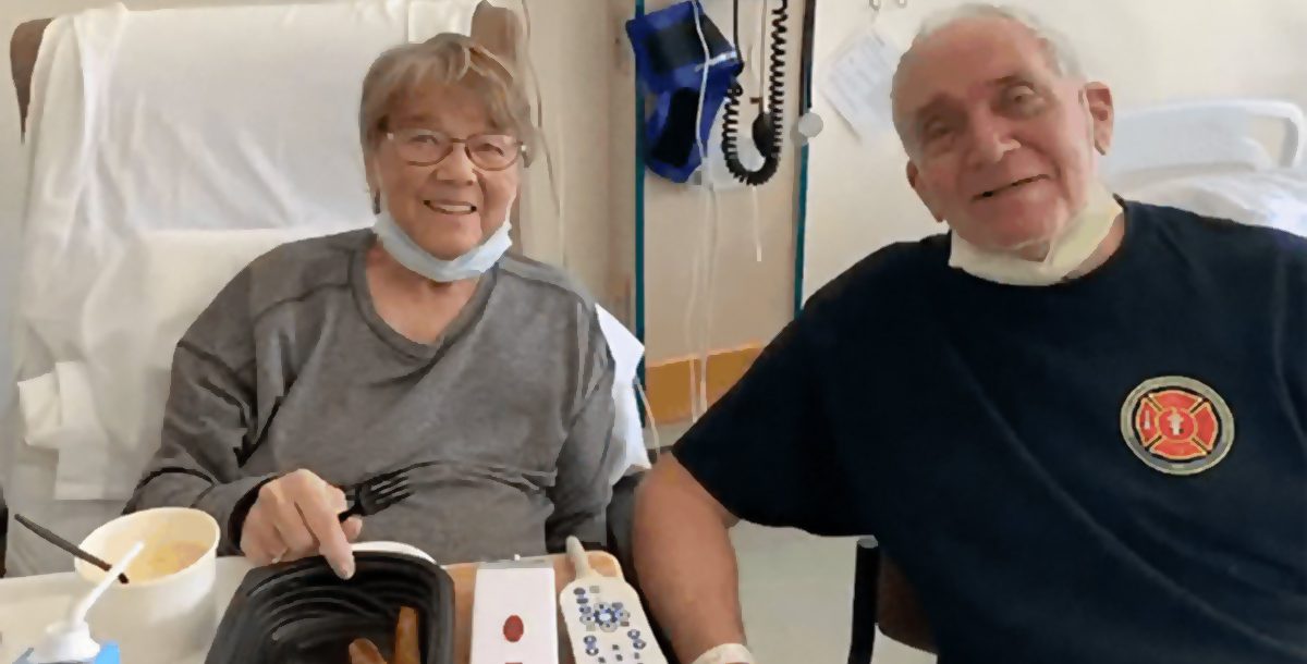 Bill and Esther in their hospital room in St. Rita's Medical Center.