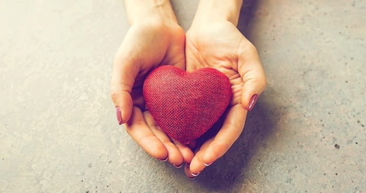 An individual holding a toy heart in their hands.