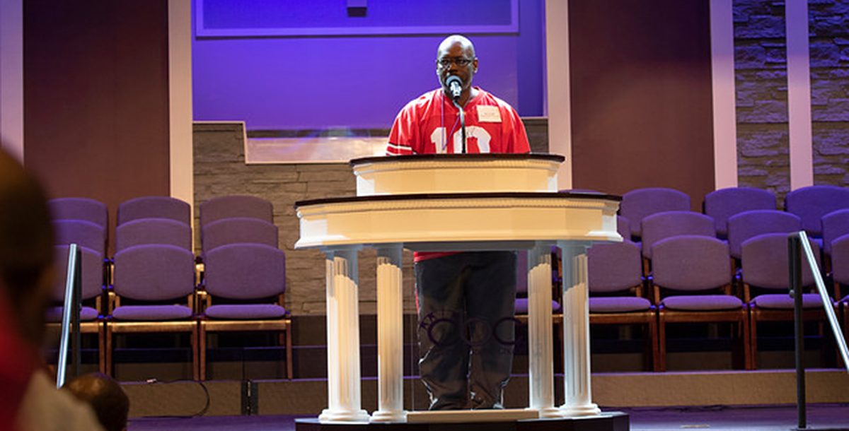 KZ Smith preaching at his church in Cincinnati.