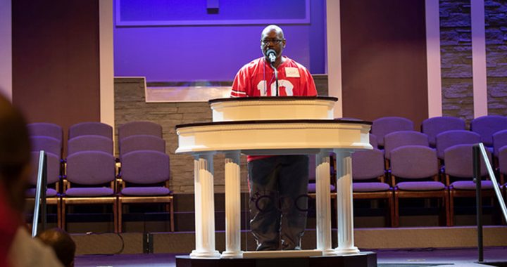 KZ Smith preaching at his church in Cincinnati.