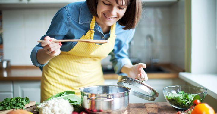 A woman making soup during the winter months.