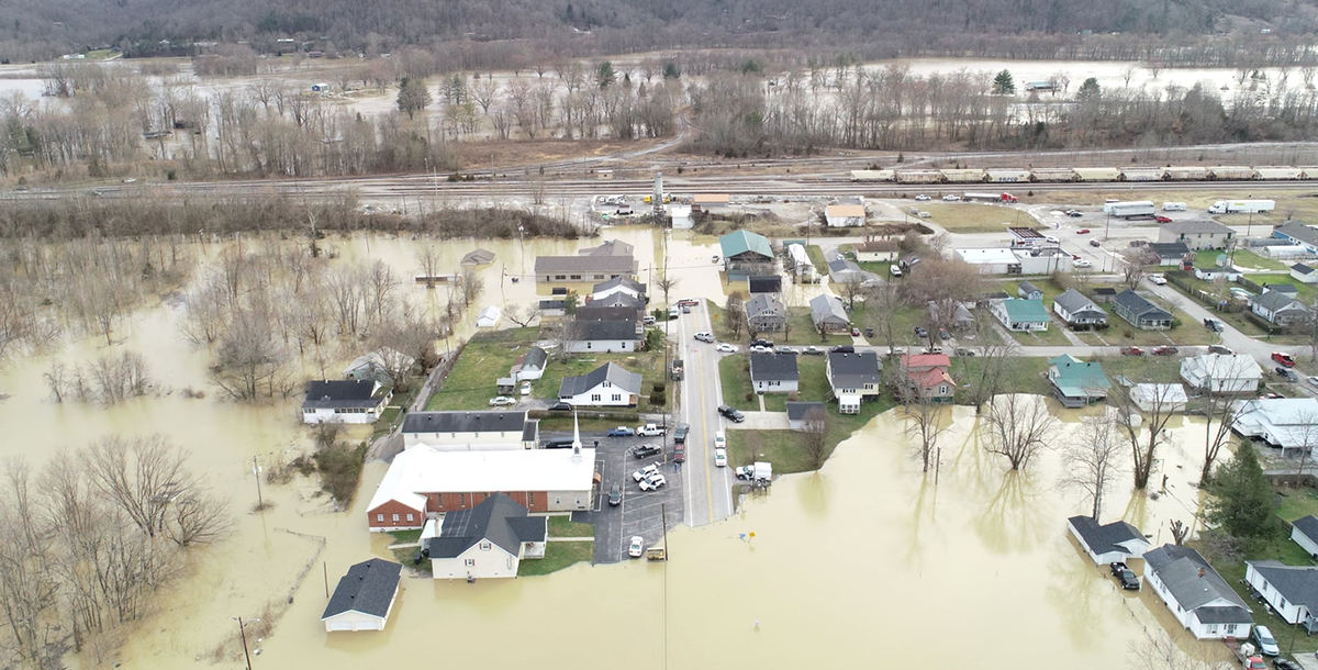 aerial footage of the irvine flood